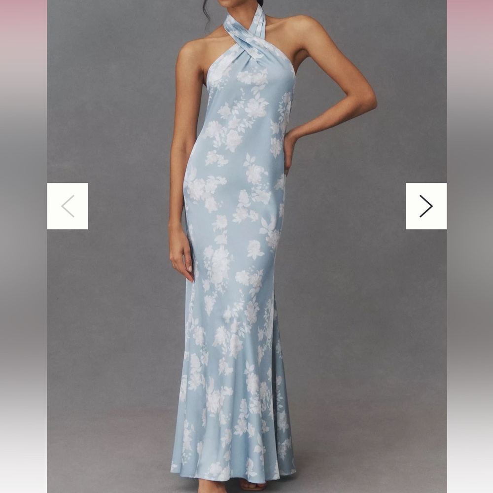 Elegant Blue Floral Halter Dress